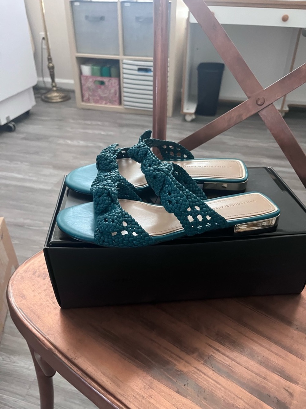 Braided flat sandal in tropical Teal